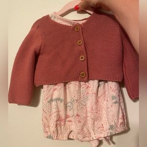 Nordstrom Baby Girl Two-Piece Outfit: Cotton Knit  Cardigan and One-Piece Print